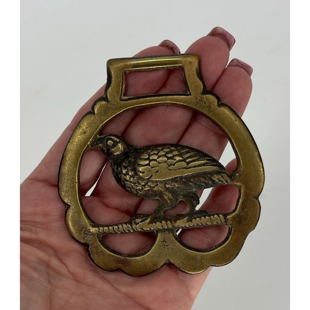 Brass Horse Medallion Antique English Game Bird Hunt Quail Grouse Show Parade